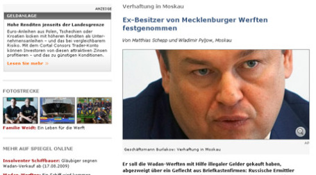 Сайт SPIEGEL ONLINE показал Андрея Бурлакова с неприглядной стороны. Изображение: SPIEGEL ONLINE
