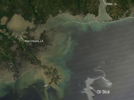 Нефтяное пятно распространяется по Мексиканскому заливу. Фото: nasa.gov