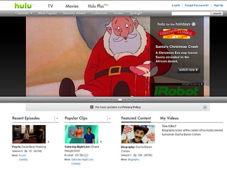 Снимок экрана сайта hulu.com