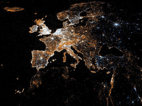 На этой карте Европы видно, что Twitter наиболее популярен в Великобритании и Нидерландах. Фото: Eric Fischer/flickr.com
