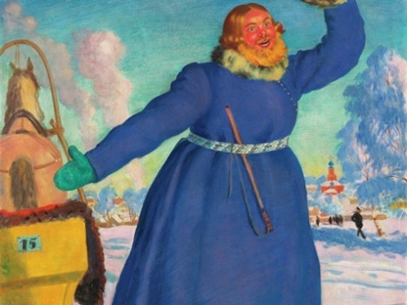 Репродукция картины Б. Кустодиева «Извозчик». Подлинник из коллекции Петра Капицы был продан на аукционе за 7 млн. долларов