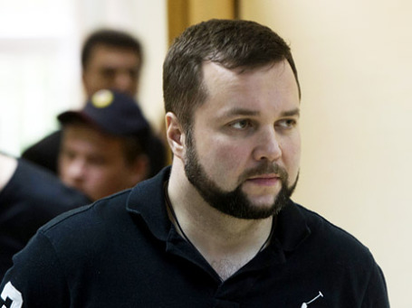 Бывший сотрудник МВД Максим Каганский, обвиняемый в вымогательстве взятки в 3 миллиона долларов, в Хорошевском суде Москвы. Фото: РИА Новости