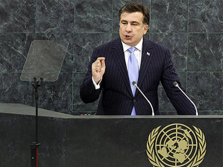 Президент Грузии Михаил Саакашвили во время выступления на Генассамблее ООН в Нью-Йорке. Фото: Reuters