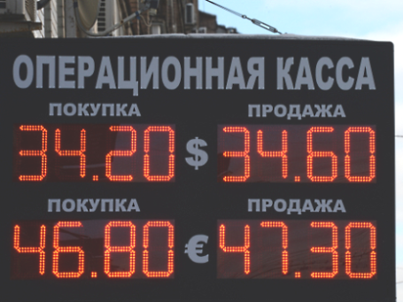 Табло обмена валюты одного из банков на улице Москвы. Фото: РИА Новости