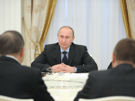 Президент РФ Владимир Путин во время встречи с генеральным секретарем ООН Пан Ги Муном в Кремле 20 марта 2014 года. Фото: РИА Новости.