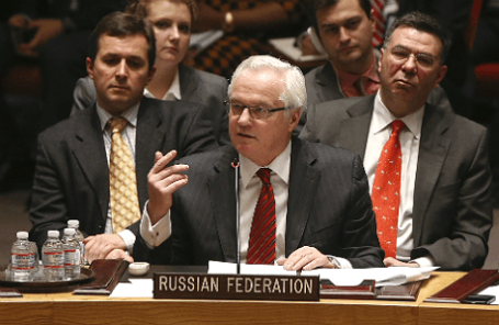 Постоянный представитель России при ООН Виталий Чуркин во время заседания Совета Безопасности по украинскому кризису, 19 марта 2014 года.