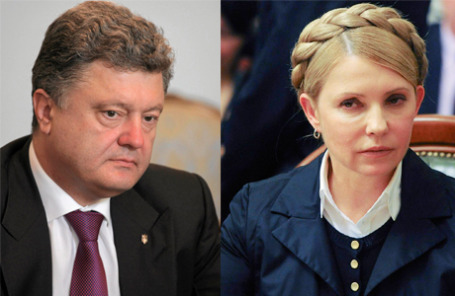 Кандидаты в президенты Украины Петр Порошенко и Юлия Тимошенко.