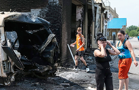 Вид города Славянска после обстрела.