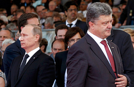 Избранный президент Украины Пётр Прошенко и президент России Владимир Путин.