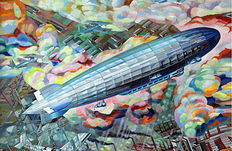 Фрагмент работы В.В.Купцова «Дирижабль». 1932-33. Х.М. Центральный музей Вооруженных Сил Российской Федерации.