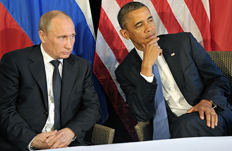 Президент России Владимир Путин и президент США Барак Обама (слева направо).