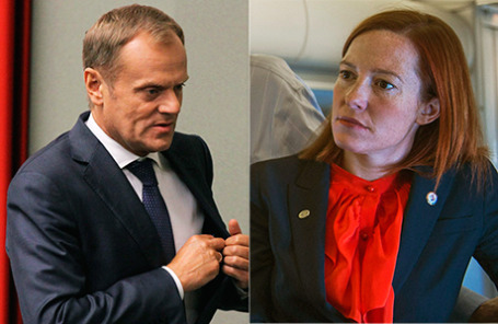 Премьер-министр Польши Дональд Туск и представитель Госдепа США Дженнифер Псаки.