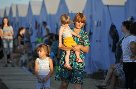 Пункт временного размещения украинских беженцев в Ростовской области.