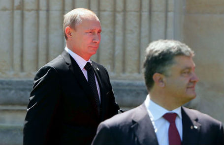 Избранный президент Украины Пётр Прошенко и президент России Владимир Путин.