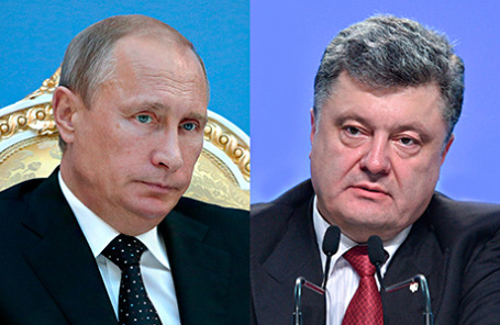 Президент РФ Владимир Путин и избранный президент Украины Пётр Порошенко.