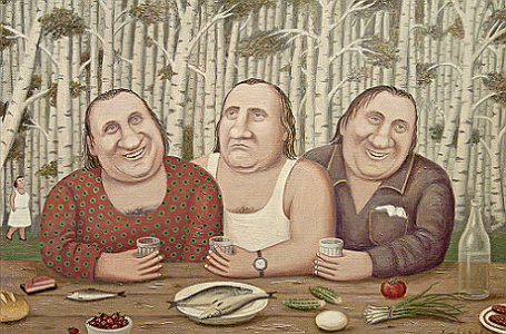 Картина Владимира Любарова «Депардье на троих».