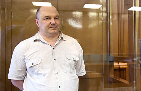 Бывший сотрудник ГРУ Геннадий Кравцов, обвиняемый в госизмене, перед началом оглашения приговора в Мосгорсуде.