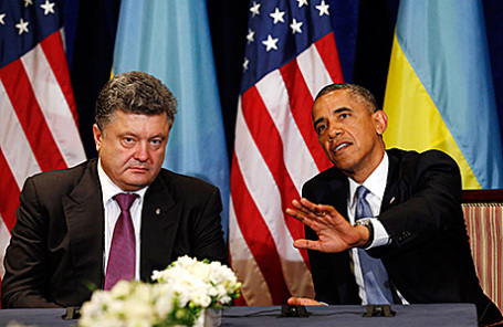 Президент Украины Петр Порошенко и президент США Барак Обама (слева направо).