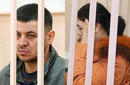 Содик Ортиков и Шохиста Каримова, подозреваемые в причастности к теракту в метрополитене Санкт-Петербурга 3 апреля, перед рассмотрением ходатайства об избрании меры пресечения в Басманном суде.