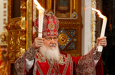 атриарх Московский и всея Руси Кирилл на праздничном пасхальном богослужении в храме Христа Спасителя.
