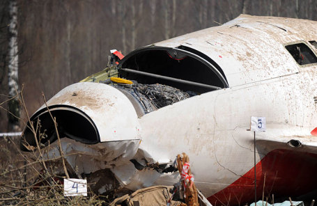 На месте крушения самолета ТУ-154 под Смоленском 10 апреля 2010.