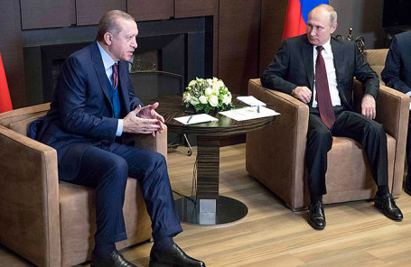 Президент Турции Реджеп Тайип Эрдоган и президент России Владимир Путин (слева направо).