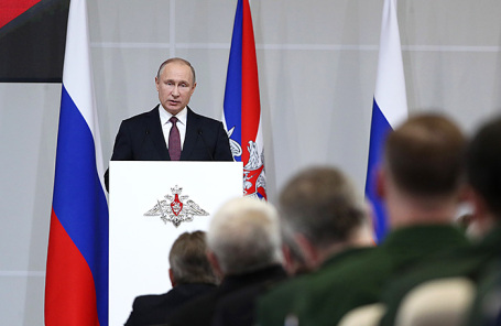 Президент России Владимир Путин во время расширенного заседания коллегии Министерства обороны РФ в Военной академии Ракетных войск стратегического назначения имени Петра Великого.