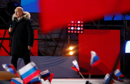 Владимир Путин на митинге-концерте в честь воссоединения Крыма с Россией, 18 марта 2018 года.
