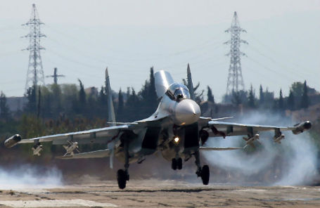 Российский многоцелевой истребитель Су-30СМ на авиабазе «Хмеймим».