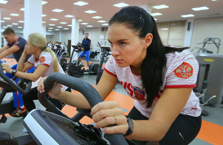 Мария Комиссарова на тренировке сборной России по ски-кроссу. Сентябрь 2013 года.