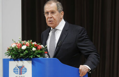 Министр иностранных дел РФ Сергей Лавров во время выступления перед студентами-первокурсниками и преподавателями МГИМО.