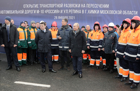 Андрей Воробьев и Владимир Путин на открытии транспортной развязки в Химках.