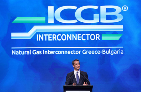 Премьер-министр Греции Кириакос Мицотакис на церемонии ввода в эксплуатацию межсистемного газопровода Греция — Болгария (IGB) в Софии.
