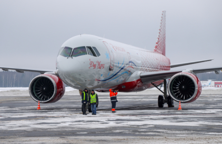 Опытный образец самолета МС-21 авиакомпании «Россия».