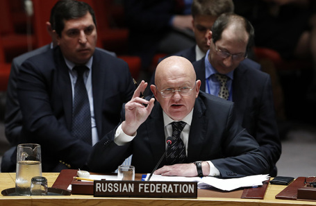 Постпред России при ООН Василий Небензя на заседании Совбеза ООН.