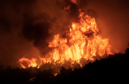 Лесной пожар на горе Парнита в пригороде Афин.