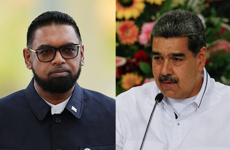 Лидеры Гайаны и Венесуэлы Ирфаан Али и Николас Мадуро.
