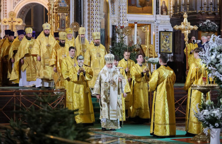 Патриарх Московский и всея Руси Кирилл во время Рождественского богослужение в храме Христа Спасителя