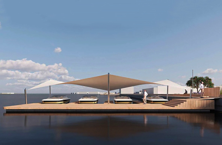 Проект понтонного пирса для водного такси в Южном порту в Москве.