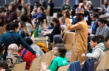 Аплодисменты во время заключительного пленарного заседания Конференции ООН по изменению климата. Баку, Азербайджан.