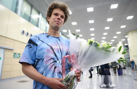 Ультрамарафонец Иван Заборский во время прибытия в Москву. 