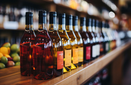 Бутылки алкоголя на полке магазина
