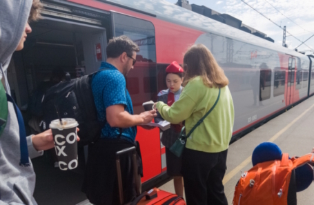 Modern train at a station platform