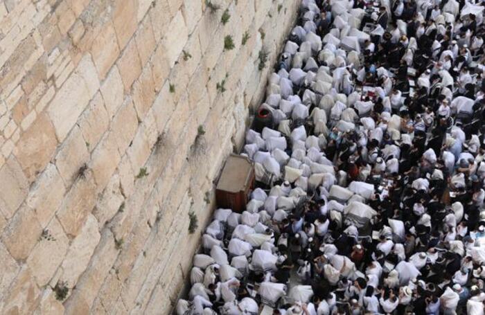 Благословение и молитва у Стены плача в Иерусалиме в период празднования Песаха.
