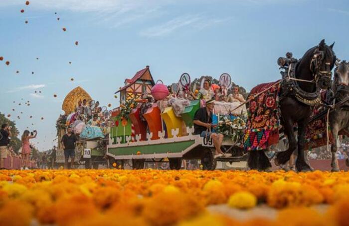 Традиционная цветочная битва, завершающая июльскую ярмарку, в Валенсии.