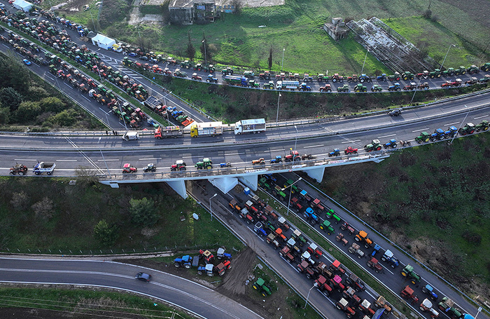 Протесты фермеров в Греции против задержки выплат субсидий Евросоюза.