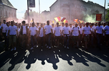 Болельщики «Ромы» на стадионе перед матчем с командой «Севилья» в финале Лиги Европы в Будапеште.