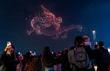 Световое шоу дронов в Гонконге в преддверии Нового года по лунному календарю.
