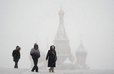 Снежная погода в Москве, Россия.