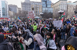 Митинг в поддержку палестинцев Global Strike For Gaza в честь Международного женского дня возле Юнион-сквер в Нью-Йорке.